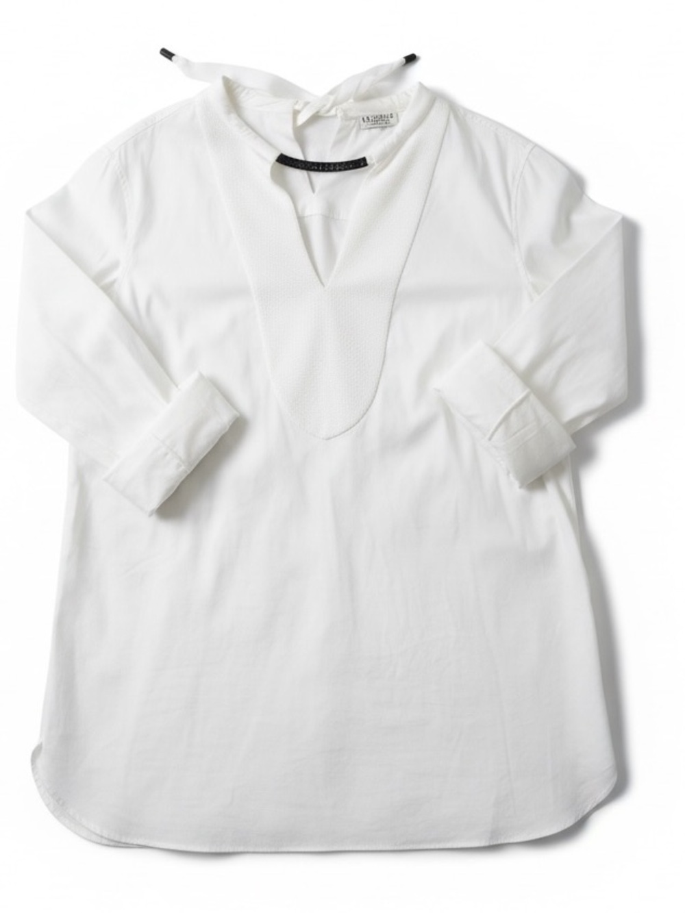 Brunello Cucinelli Italy White Cotton Top with Monili Beaded Drawstring Collar